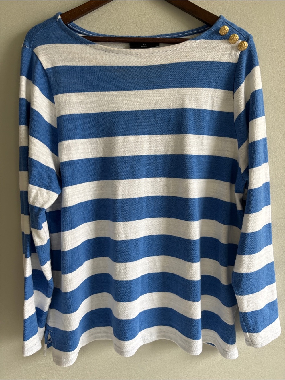 Lane Bryant Blue White Striped Sweater‎ Top Gold Button Shoulders 14/16